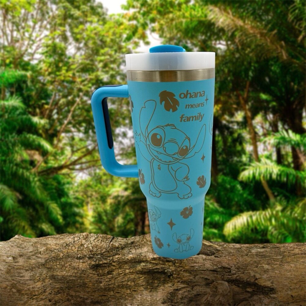 Stitch 40oz Insulated Tumbler Laser Engraved Disney Ohana' Means Family New